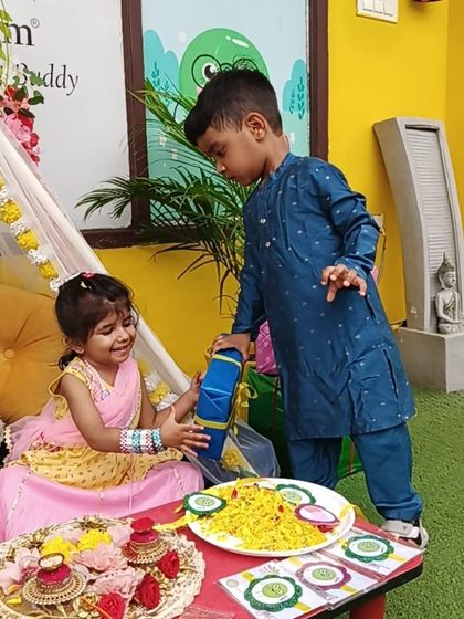 A beautiful moment from our Rakshabandhan celebration. Here, a brother gives a gift to his sister, capturing the sweet bond of love and protection that this festival represents.