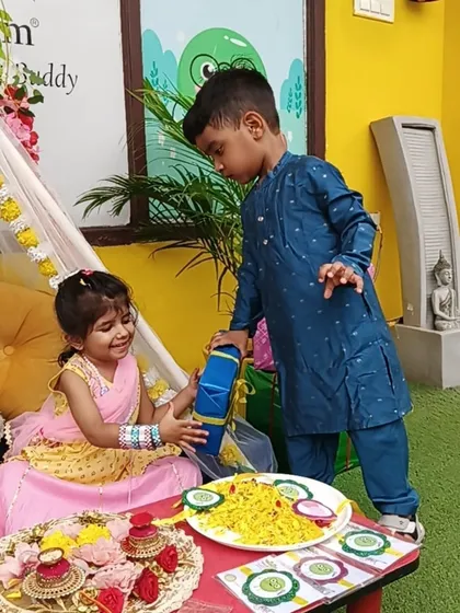 A beautiful moment from our Rakshabandhan celebration. Here, a brother gives a gift to his sister, capturing the sweet bond of love and protection that this festival represents.