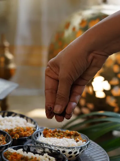 This is the magic moment. A simple sprinkle of my smoky, tangy Chammanthi Podi transforms a humble bowl of rice into a comforting meal. You can see how this versatile Kerala spice powder instantly elevates a dish, adding a layer of roasted coconut and spice that tastes like memory.
