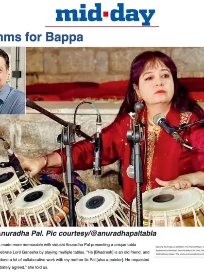 This Mid-day article, 'Rhythms for Bappa', covers my unique jugalbandi where my tabla performance collaborates with the visual art of my mother, Ila Pal. It's a dialogue between rhythm and color in tribute to Ganesha.