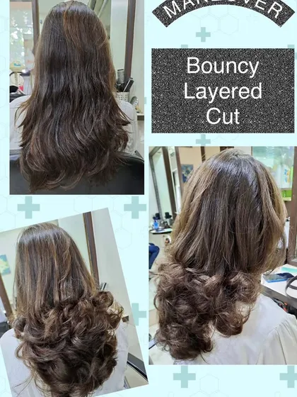 A bouncy layered cut that gives the hair a healthy, full-bodied appearance. The layers are styled with a gentle curl to enhance volume and movement.