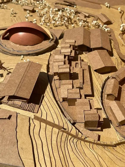 Physical models are a critical part of my design process. This model for the Kaivalyam Yoga Centre helped my team and the client visualize how the reception block and yoga hall would integrate with the site's steep, natural slope.