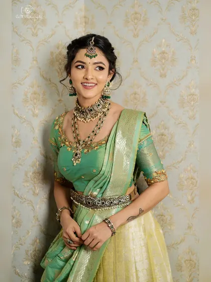 A smiling portrait of the actress, showing how the complete styling comes together to create a radiant and confident look for her portfolio.