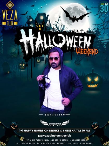 A poster for a Halloween Weekend event, where I brought the spooky vibes to the haunted Club Veza.