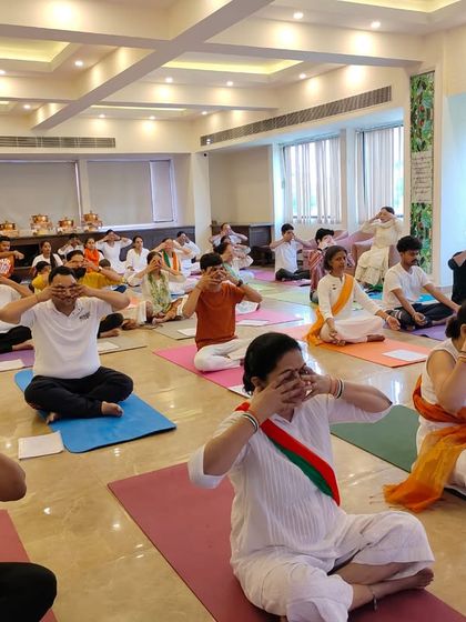 Our community practicing Bhramari Pranayama together during our Independence Day celebration. These special events blend national pride with inner peace.