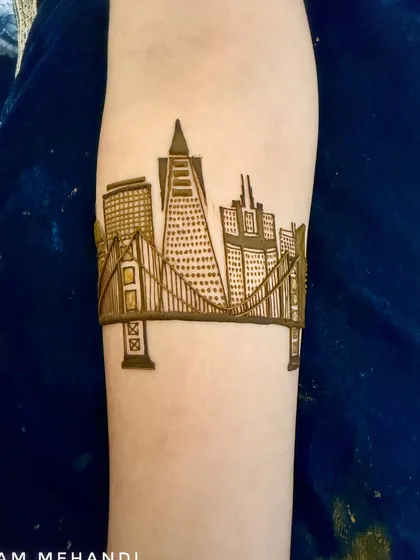 The cityscape outline with some initial shading added. This step starts to give the buildings depth and dimension.
