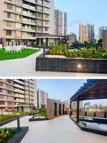 The landscaped recreational area at Ekta Tripolis. My design for this gated community integrates green spaces and modern amenities to promote a refined and active urban lifestyle.