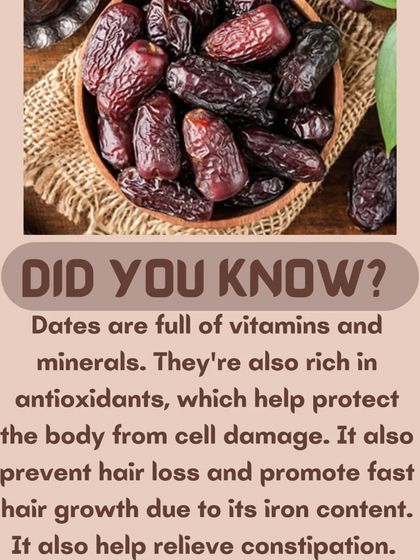 Dates are not just a sweet treat; they are full of vitamins, minerals, and antioxidants. Their iron content also helps prevent hair loss and promotes hair growth.