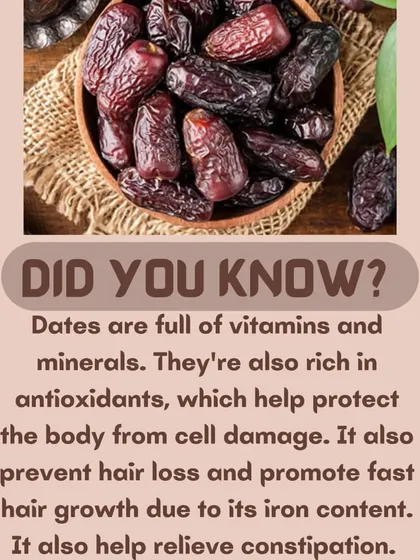 Dates are not just a sweet treat; they are full of vitamins, minerals, and antioxidants. Their iron content also helps prevent hair loss and promotes hair growth.