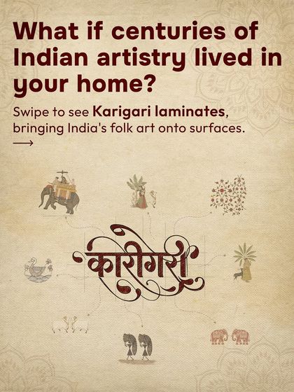 What if your furniture could tell a story? My Karigari laminate collection brings India's rich folk art traditions, from Pichwai to Warli, onto modern surfaces. This is how we add character and a deep sense of culture to your home, making every piece unique.