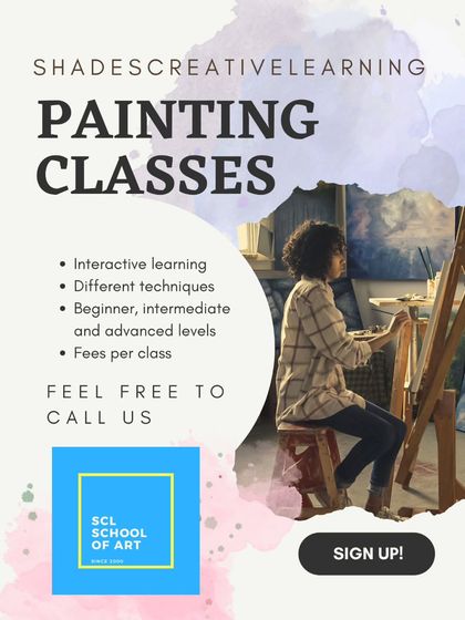 Our general painting classes poster, highlighting our offerings for beginner, intermediate, and advanced levels.