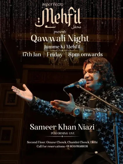 A poster from our Qawwali Night at Imperfecto Mehfil in Chandni Chowk. It was an honor to perform in such a historic and beautiful setting, bringing our music to the heart of Delhi.