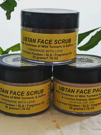 Here is my traditional Ubtan Face Scrub and Face Pack duo. Made with the goodness of wild turmeric and saffron, this combination is a classic Indian remedy for removing tan and improving your overall skin complexion naturally.