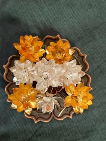 Another view from our happy customer, showing the top angle of the beautiful dual-tone lotus diya set. We love seeing our products in your homes.