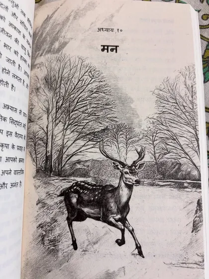 The chapter on "Man" (the mind) from a spiritual book. We teach that controlling the wandering mind, like a deer in the forest, is the key to progress in yoga.