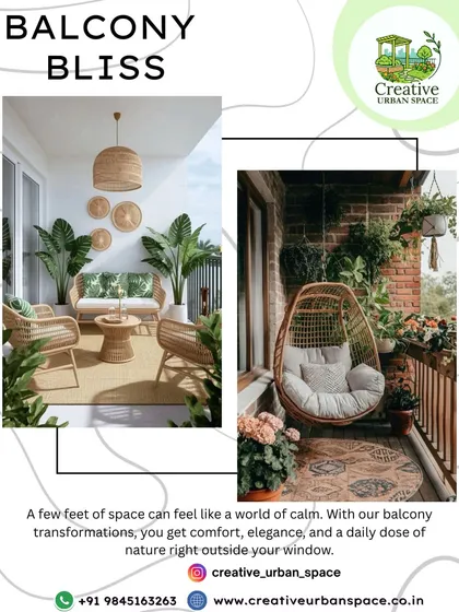 This is what I call 'Balcony Bliss'. I believe even a few feet of space can become your personal world of calm. Here, I used a mix of natural textures, a comfortable swing chair, and hanging plants to create a cozy, elegant escape from the city buzz.