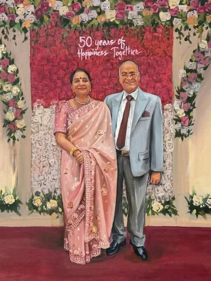 Live painting isn't just for weddings. I was honored to capture this beautiful couple for their 50th anniversary, creating a lasting tribute to their half a century of happiness together.