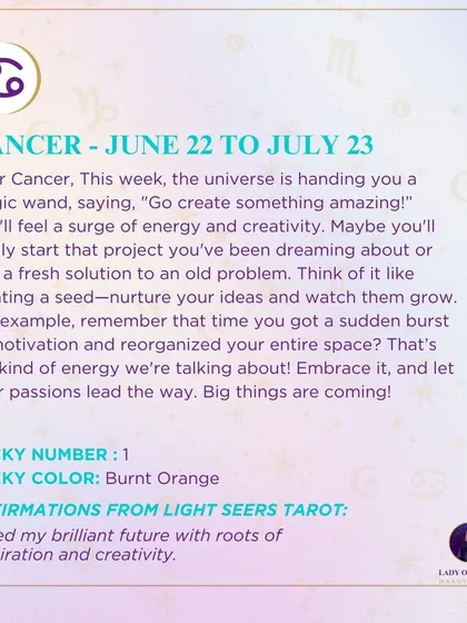 This week's tarot reading for Cancer. The universe is handing you a magic wand, saying, "Go create something amazing!" Embrace the surge of energy and let your passions lead the way.