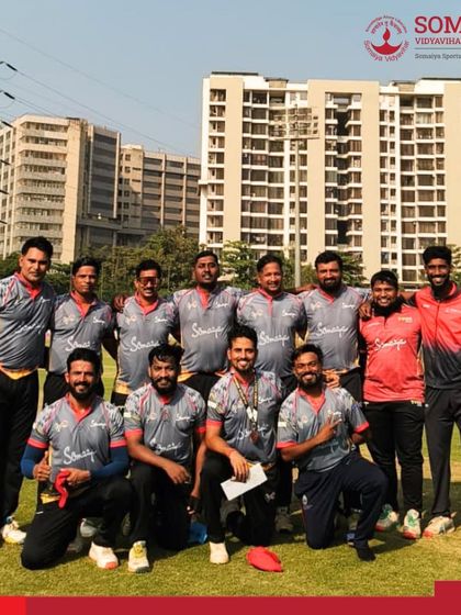 The Somaiya Sports Academy Men’s Cricket Team poses for a group photo after their thrilling 5-wicket victory.