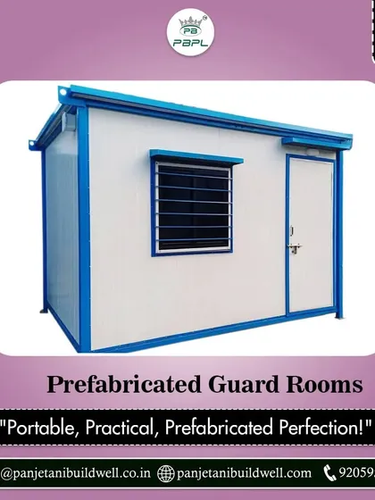A prefabricated guard room with a secure window and door. We lead the way in construction site security by manufacturing high-quality guard rooms that prioritize safety and efficiency.