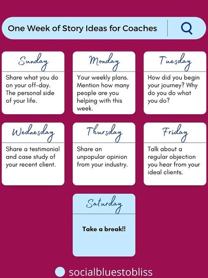 To make content creation easier, I created this weekly story idea guide for coaches. It's a practical tool from my marketing toolkit to help you show up authentically and consistently.