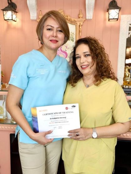 With Dr. Usha Hoh from Malaysia, who generously shared her knowledge on advanced filler practices during a workshop at my clinic.