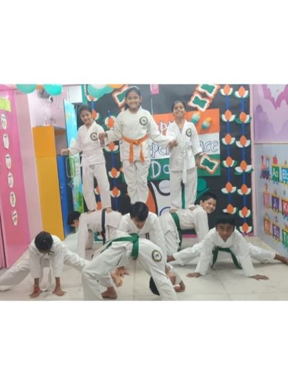 Teamwork and trust on display. Our students create a human pyramid, a fun activity that builds strength and camaraderie during our Independence Day celebrations.