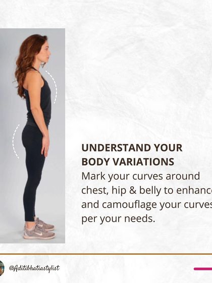 Finally, look at your side profile to understand your body's variations. Observing your curves around the chest, belly, and hips helps us choose silhouettes that enhance and flatter your unique shape.