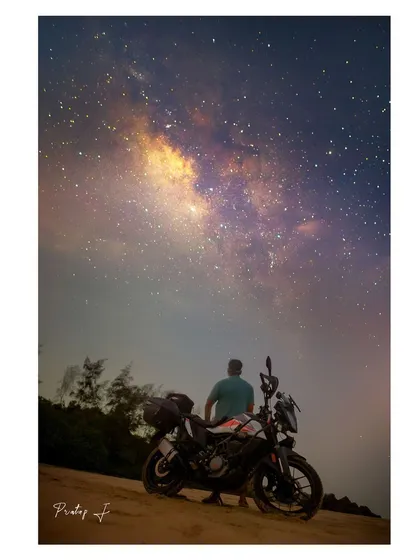 A self-portrait with my KTM 390 Adventure bike under the pre-dawn Milky Way. This is a shot I've always wanted to create, combining my passions for riding and astrophotography.