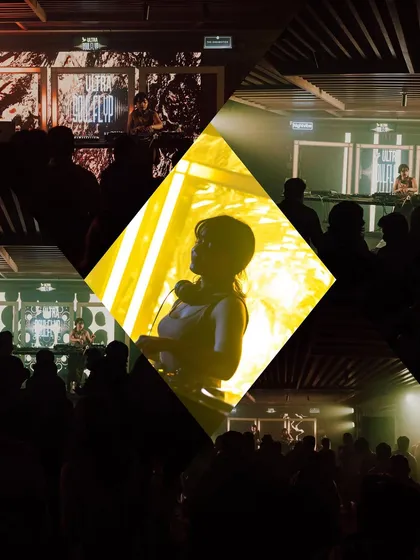 Another perspective from the Parra for Cuva gig. The yellow lighting and visual projections created a stunning backdrop for my dark disco and indie dance set.