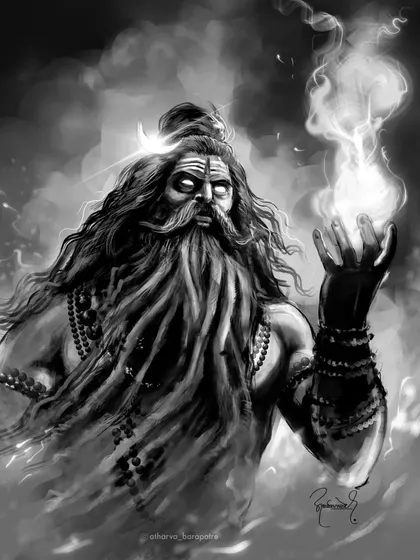 The monochrome version of my Rudra painting. This black and white study highlights the dramatic lighting and the raw, untamed energy of Shiva's fierce form.