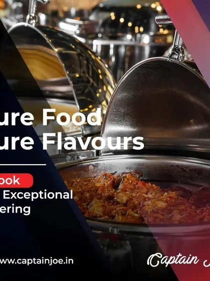 Pure food, pure flavors. This image of a dish in a chafing dish emphasizes our commitment to exceptional, high-quality catering that you can book for your next event.