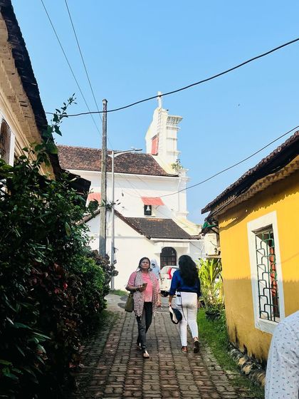 A charming alley in Fontainhas, leading up to a white church. These little vignettes are perfect for quick sketches.
