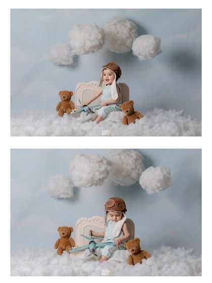 A collage showing different angles of the sweet aviator-themed session.