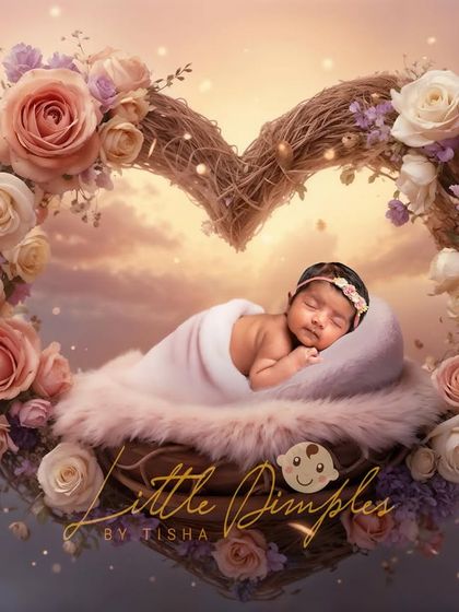 Wrapped in a heart of roses, this portrait is perfect for celebrating your new love. The AI-edited floral heart creates a soft, romantic, and visually stunning image.