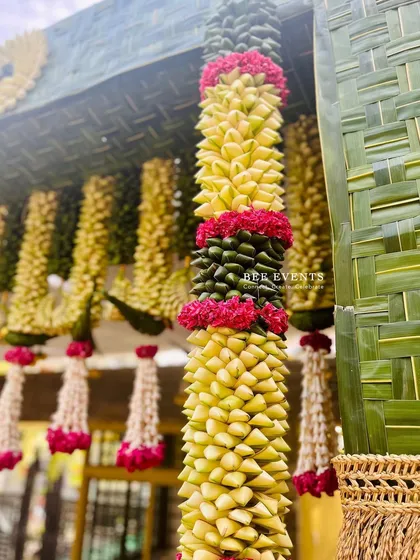 The vibrant colors and textures of traditional 'thomala' and 'chapra' work. This is a core skill for any event planner in South India, and we provide in-depth, hands-on training.