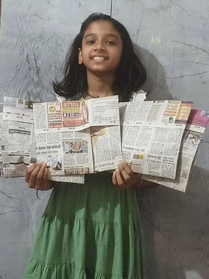 Meet one of our 'Reuse Rangers' in action. After learning to make newspaper bags in our online workshop, Mishika is ready to distribute them to local shopkeepers, providing a real alternative to plastic bags.