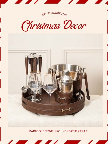This bar tool set with a round leather tray is a sophisticated and practical gift for the host who loves to entertain during the holidays.