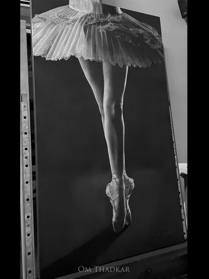 This piece captures the elegance and strength of a ballerina. I focused on the precise lines of the legs and the delicate texture of the tutu, using a high-contrast style to create a dramatic and timeless image.