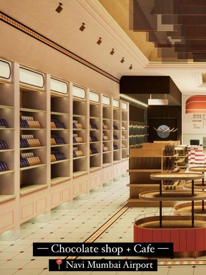 A render for a new chocolate shop and cafe at the Navi Mumbai Airport. This project is part of our expanding portfolio of work in high-traffic hospitality and retail environments.