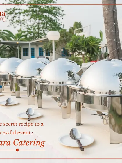 The secret to a successful event is attention to detail. This image of a clean, organized buffet line with gleaming chafing dishes reflects our commitment to professionalism and quality.