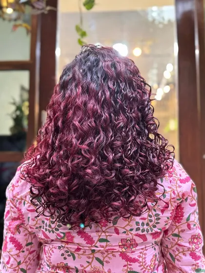 A collection of my other no-bleach balayage and color work, showcasing a variety of tones from subtle browns to vibrant reds on different curl types.