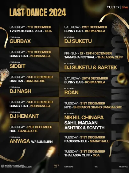 The "Last Dance 2024" event calendar, listing all my events for December. This consolidated graphic is a powerful marketing tool that showcases the breadth of my work and helps cross-promote different shows to my audience.