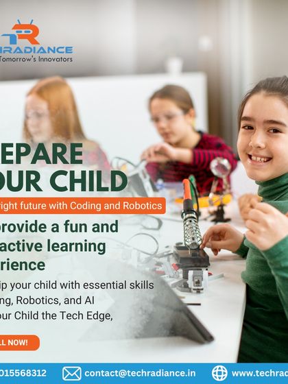 A graphic promoting our fun and interactive learning experience in coding, robotics, and AI to give children a "Tech Edge."