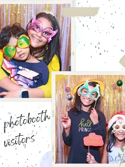 A collage of siblings and friends having a great time with props at the photobooth. These instant prints become wonderful souvenirs for guests to take home.
