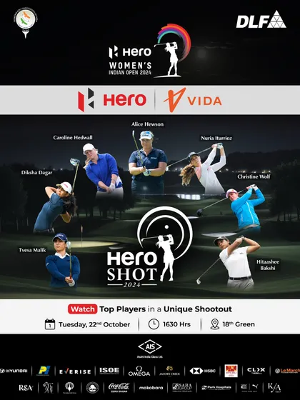 An announcement for the Hero Shot 2024, a unique shootout with top players kicking off the Hero Women's Indian Open at our club.