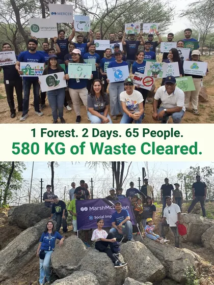 Action speaks louder than words. In just two days, 65 people from the Mercer team cleared 580 kg of waste from the Aravali Forest. Our clean-up drives are a core part of our mission to restore these vital green lungs of Gurgaon.