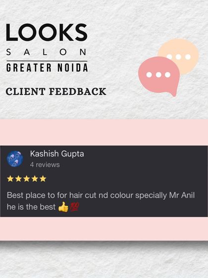 A client calls our salon the "best place for hair cut and colour," giving special credit to Mr. Anil.