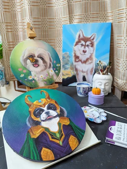 I have so much fun creating custom pet portraits. This piece imagines a beloved dog as the character Loki, blending a pet's personality with a bit of pop culture fun.
