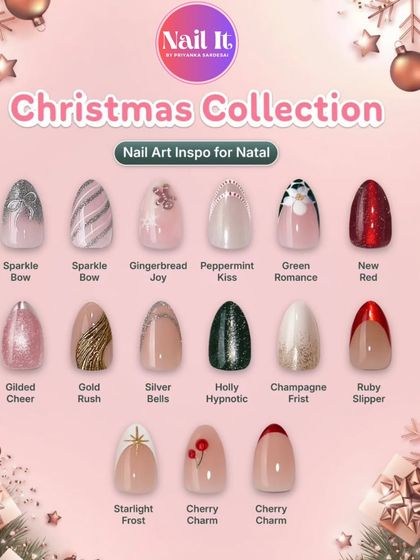 Our full Christmas Collection, showcasing a wide variety of festive nail art inspiration. From sparkly bows and gilded cheer to holly hypnotic and ruby slippers, there's a design for every holiday mood.